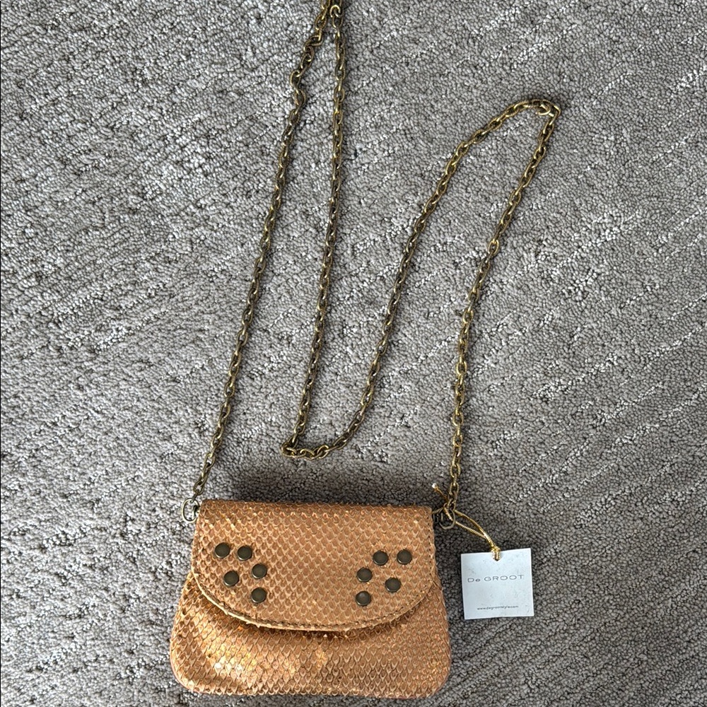 De Groot Rose Gold Python Leather Crossbody Belt Bag